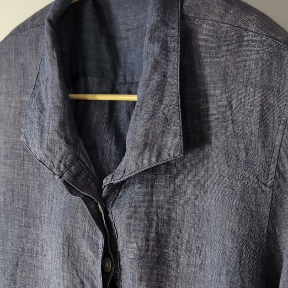 Paperwhite | 100% Linen Chambray Blue 3/4 Sleeve Boxy Tunic with Pockets Size L - Picture 2 of 12